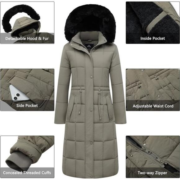 Women's Winter Coat Long Waterproof Parka - Warm Brown - Picture 4 of 7